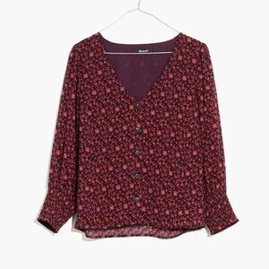 NWT Madewell Plus Smocked-Cuff Button-Front Top Orchard Floral 18W Orange